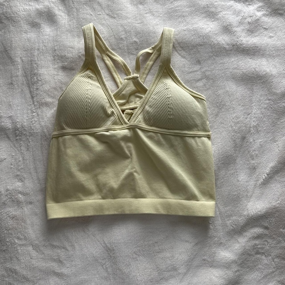 SHEIN Pale Yellow Ribbed Crisscross Bralette Tank